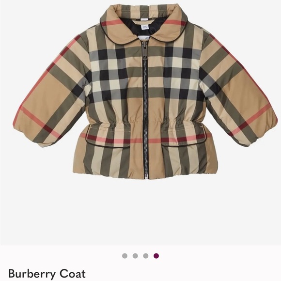 Burberry Kids Plaid Puffer Jacket - Tan Black and Red